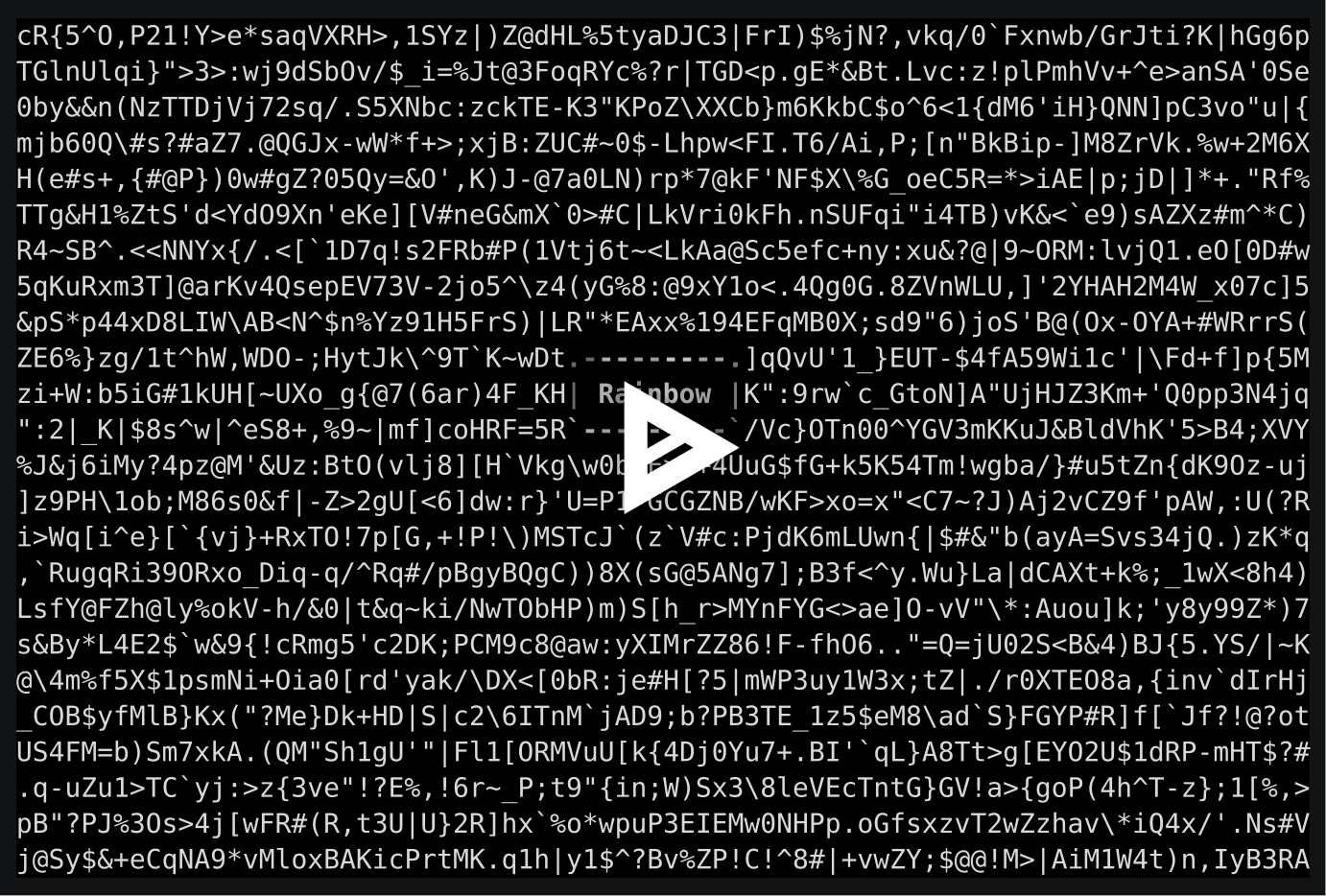 teks berwarna pelangi di antara ascii noise